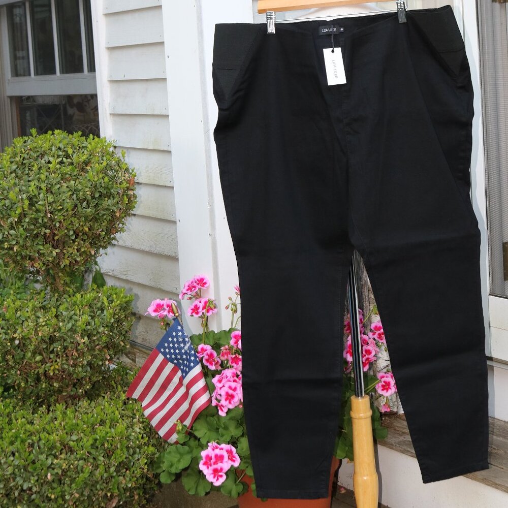 NEW Liza Luxe Black Gusseted Elastic Sides Pull On Stretch Ankle Pants Sz 4X
